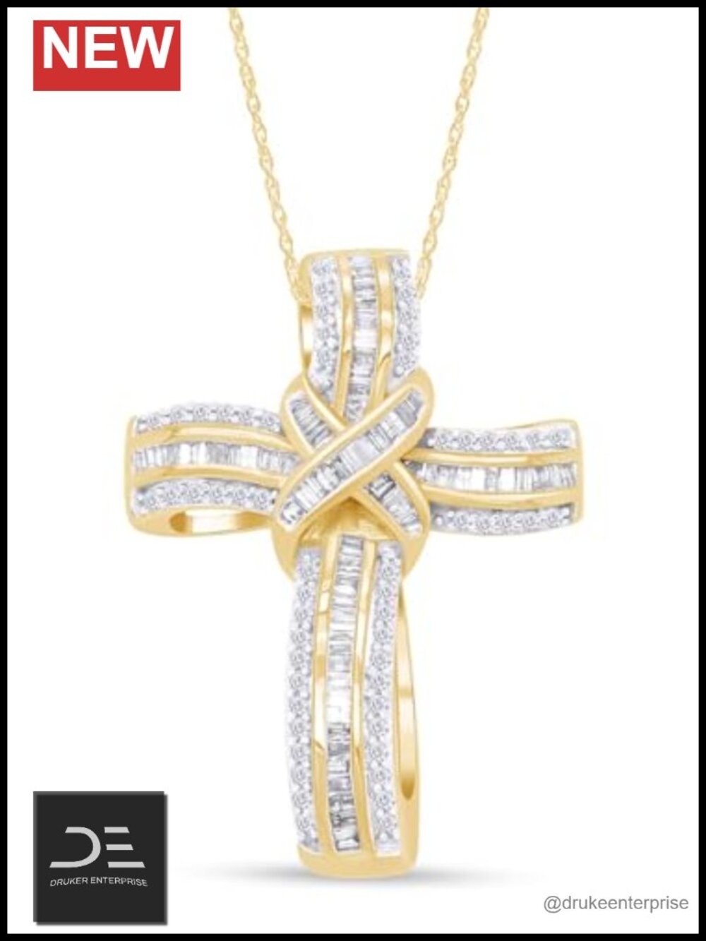 14K Yellow Gold Over Sterling Silver Diamond Cross Pendant